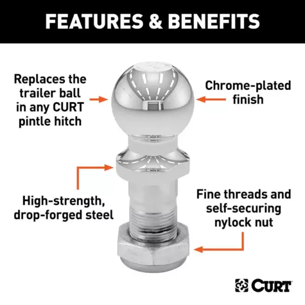 2″ Replacement Ball for Combo – Curt Only (1.25″ shaft, 10K lb)