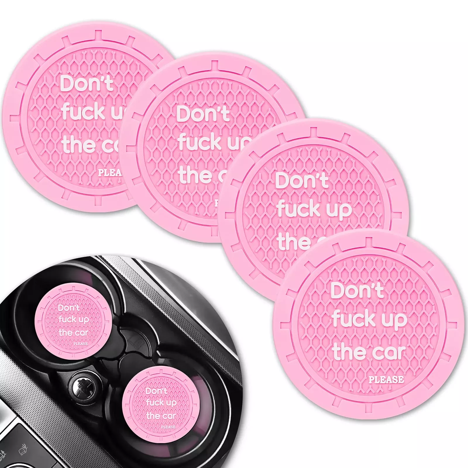 4 Pcs Car Coasters For Cup Holders, Shanshui Cup Holder Insert Anti-Slip Silicone Cup Holder Car Coasters Interior Accessories For Women Fit Most Cars (Pink / 4Pcs)