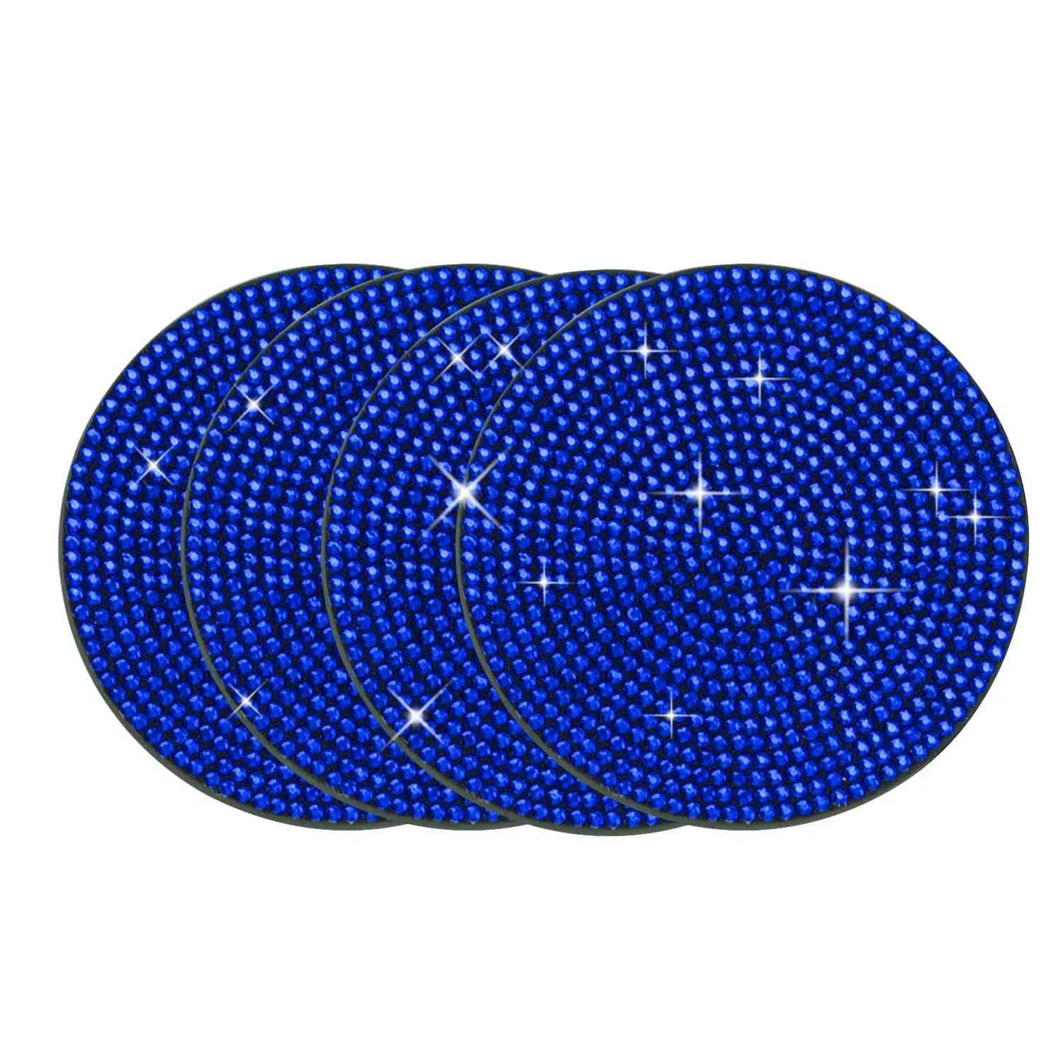 4Pcs Bling Cup Holder Insert Coaster- 2.75 Inch Silicone Anti-Slip Shockproof, Universal Fashion Car Interior Accessories For Women (Blue)