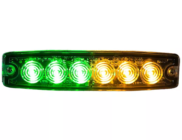Amber/Green Ultra-Thin 5″ LED Strobe Light- 23 Pattern Flash, Surface Mount