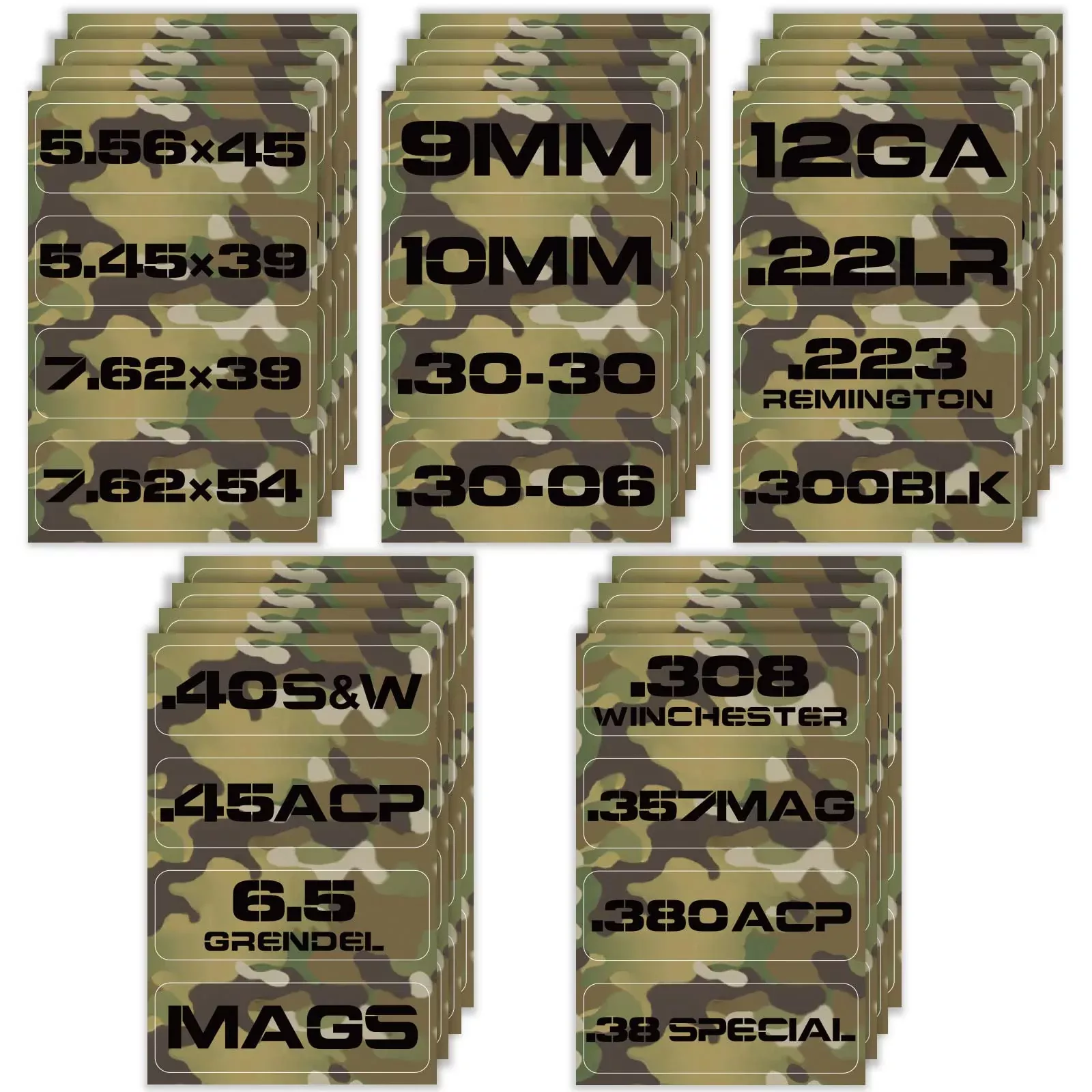 Aolamegs Ammo Can Vinyl Sticker Set, Caliber Decal Labels For Ammo Cans(80 Pack/20 Varieties Camo Green)