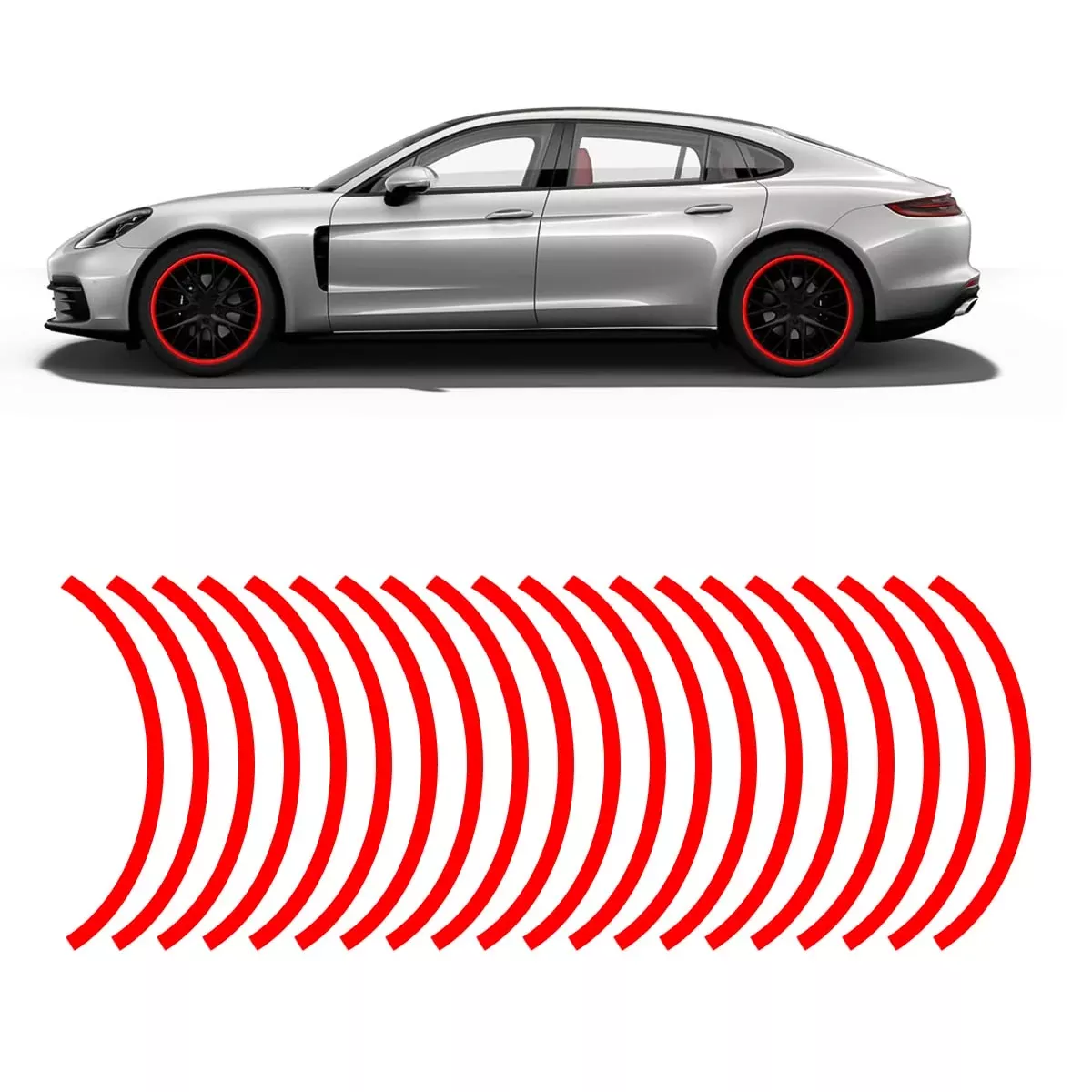 Blilo 16PCS Reflective Wheel Rim Stripe Decals, 17-19 Waterproof Car & Motorcycle Accessories, Red Safety Stickers
