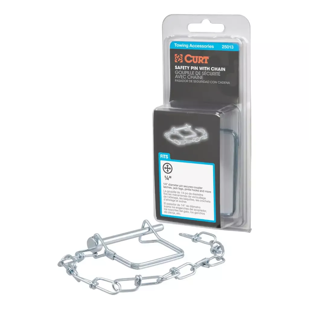 CURT 25013 1/4" Safety Pin with 12" Chain (2-3/4" Pin Length, Packaged)