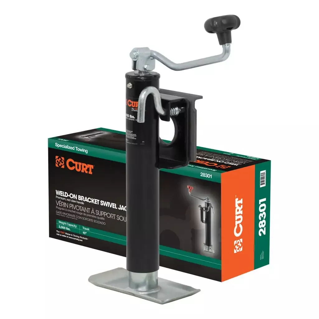 CURT 28301 Bracket-Mount Swivel Jack with Top Handle (2,000 lbs, 10" Travel, Packaged)