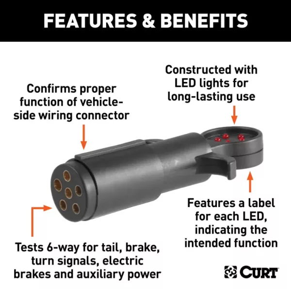 Curt – 6 Way Round Tester with LEDs