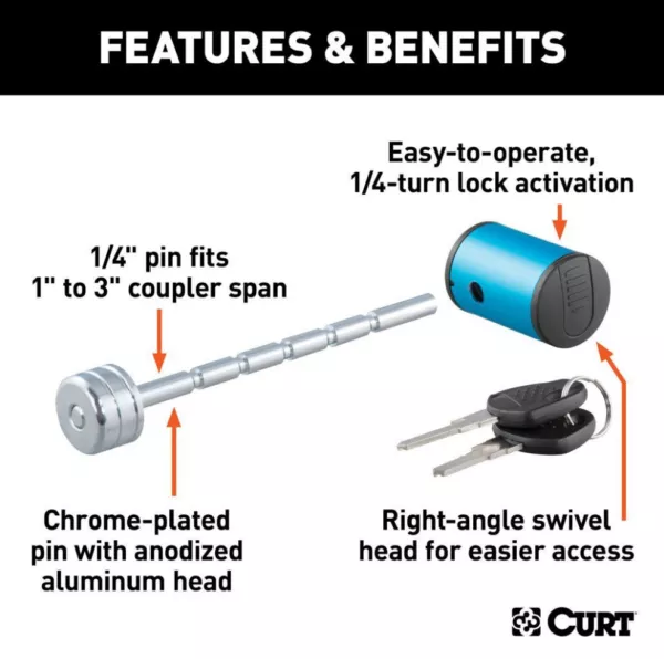 Curt Chrome Coupler Lock 1″ to 3″ – 1/4″ pin diameter
