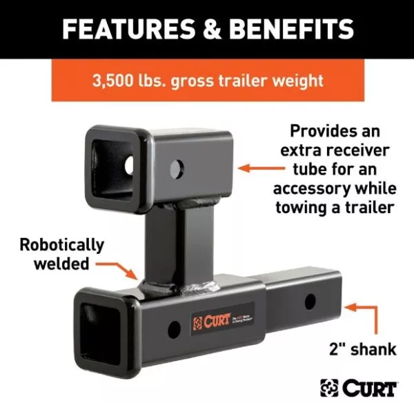 Curt – Dual Receiver Trailer Hitch Ball Mount – 2″ – 3,500 lbs
