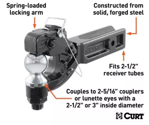 Curt – Pintle Hitch with 2-5/16″ Trailer Ball – 20,000 lbs. Capacity