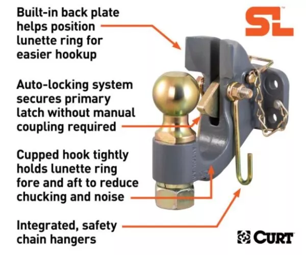 Curt – SecureLatch 2-5/16″ Ball and Pintle Hitch Hook Combination – 20,000lbs
