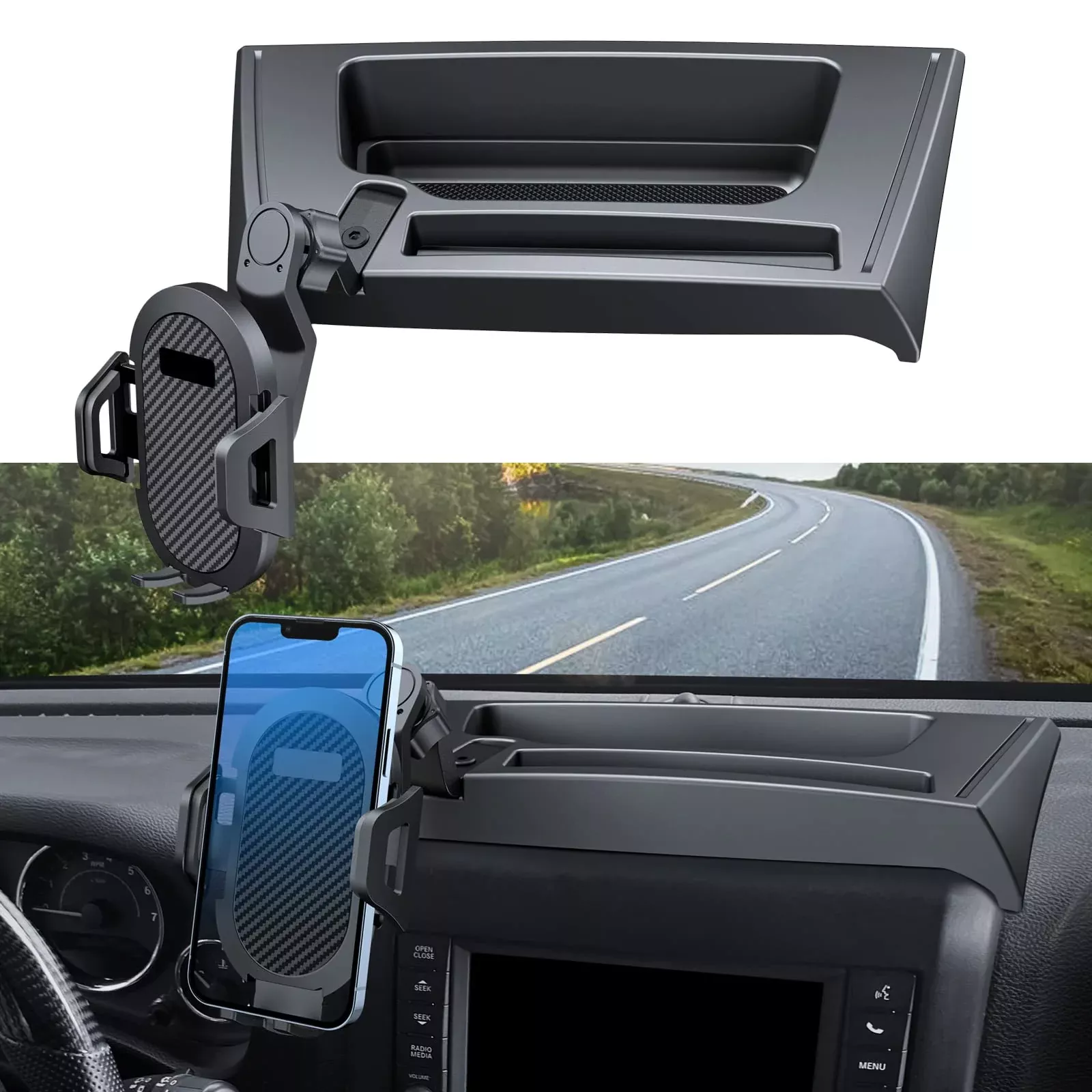 Diamooky Upgraded Phone Mount For Jeep Wrangler Jk Jku 2018 2017 2016 2015 2014 2013 2012 2011, Dash Multi-Mount Phone Holder Kit W/Storage Tray Interior Accessories