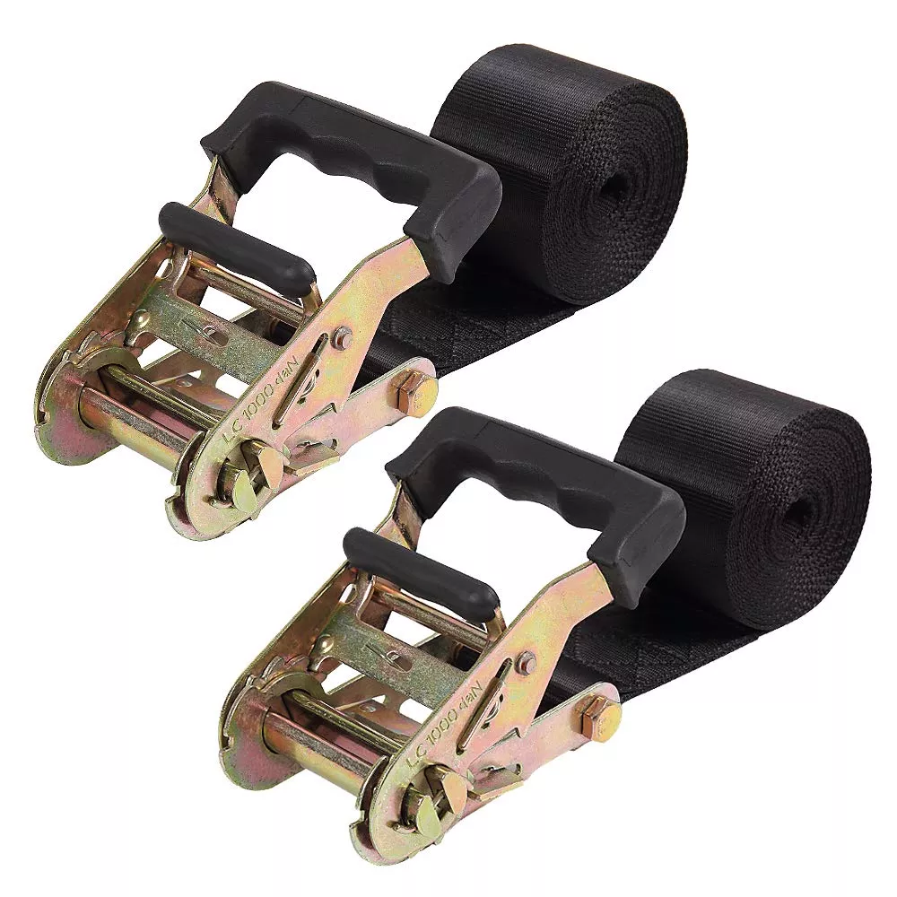 Endless Ratchet Tie Down Straps Heavy Duty Cargo Tie Downs, Durable Nylon Black Strap Down Ratcheting Securing Straps, Track Spring Fittings, Tie-Down Motorcycles, Trailer Loads, Kayak (20Ft - 4Pack)