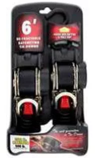 Erickson – 1″ x 6′ Retractable Ratchet Strap Set – Rated for 1.5k (2-pack)