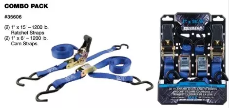 Erickson – 6′ & 15′ Ratchet & Cam Strap Set – Rated for 1.2k (4-pack)