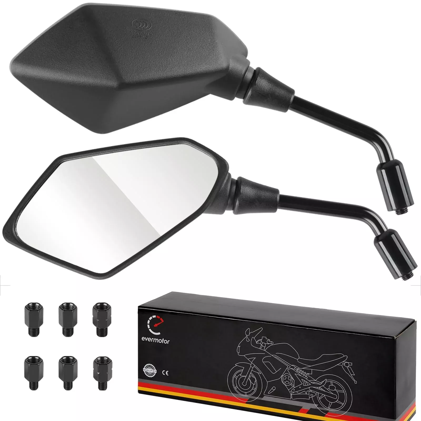 Evermotor Universal Motorcycle Rearview Mirrors For Handlebars, M8 And M10-360° Adjustable Side Mirrors - Moped Accessories For Motorbikes Mobility Scooters Atvs Cruisers Polaris Sportsman Honda