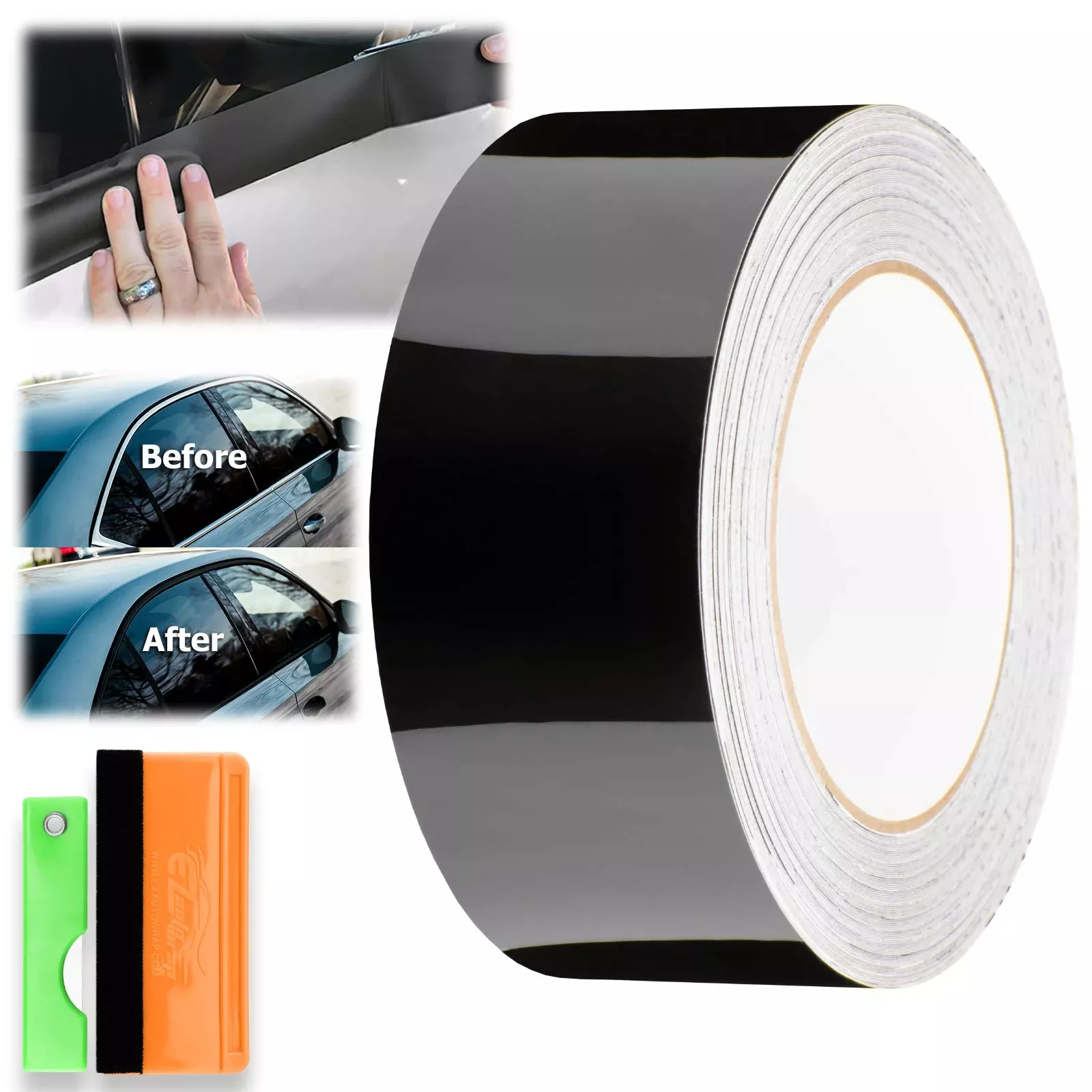 Free Tool Kit Gloss Black Vinyl Wrap Kit For Black Out Chrome Delete Window Trim Door Trim 2' X50Ft