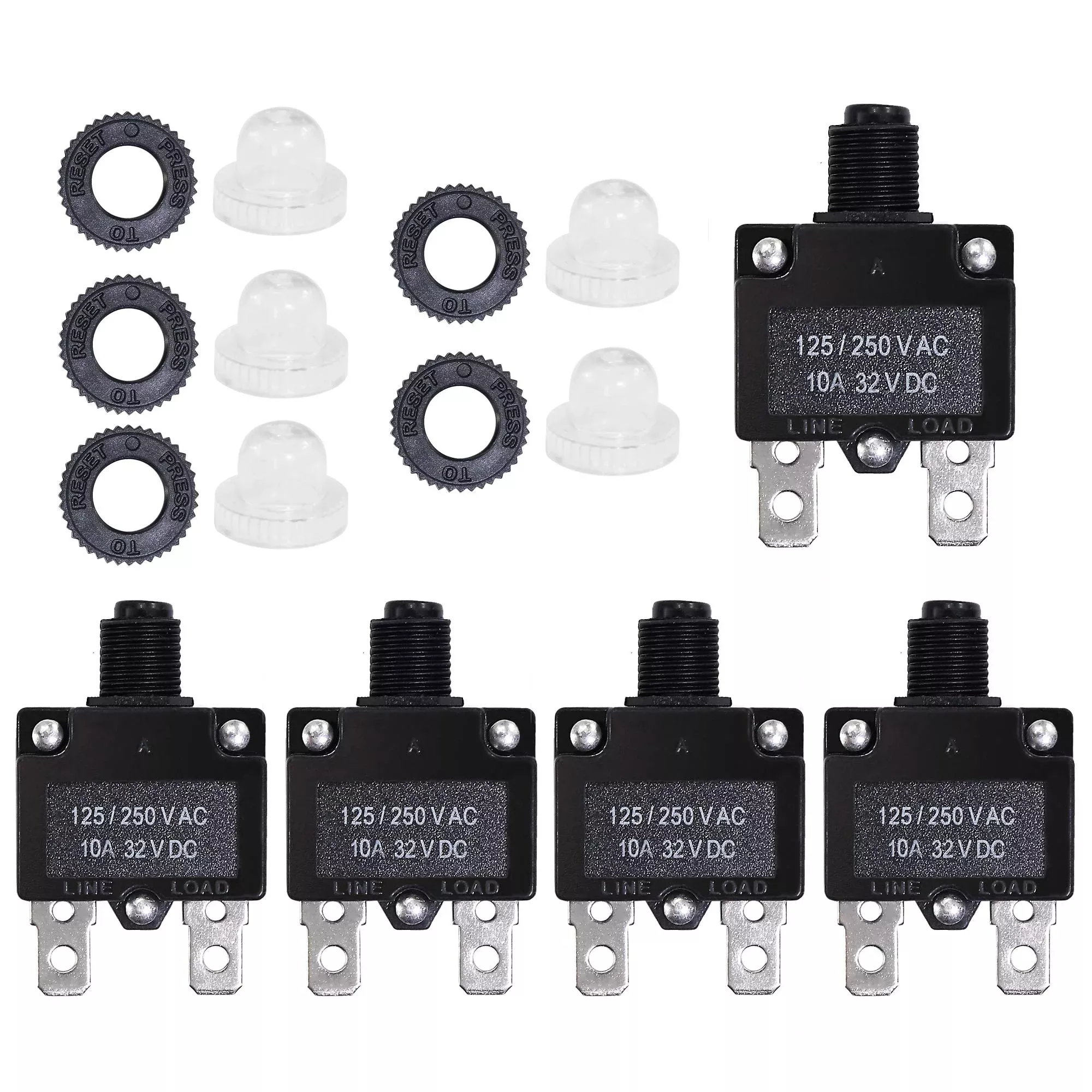 Fuzbaxy 5Pcs 10Amp Circuit Breakers With Manual Reset 32Vdc,Ac125-250V With Quick Connect Terminals