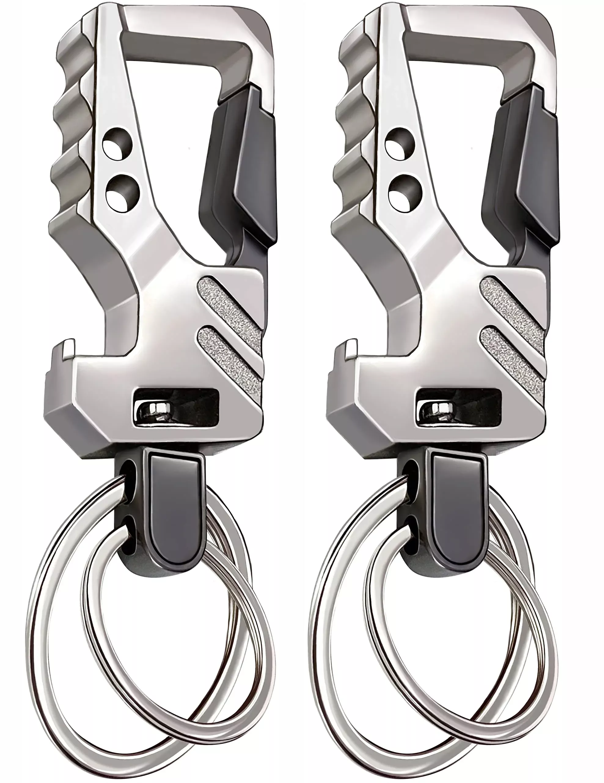 Gabox 2Pcs Key Chains Edc Key Rings Bottle Opener Keychain Car Keys Tactical Carabiner Keychain With Clip Llaveros De Hombre For Men And Women - Heavy Duty, Silver Color