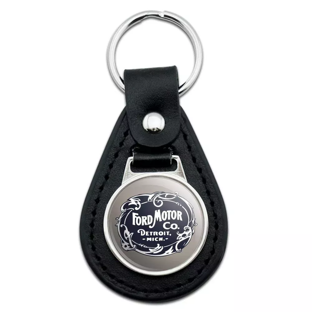 Graphics & More Black Leather Ford Motor Company Vintage Logo Keychain