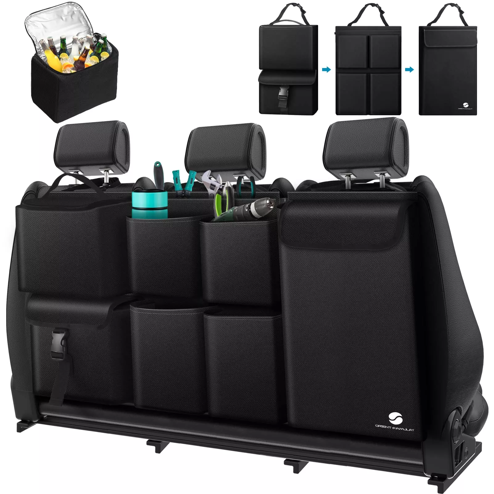 Hanging Car Trunk Organizer With Cooler, Large Pockets, Zippers Detachable Seat Back Waterproof Car Storage Trunk Organizer For Jeeps, Suvs, Black