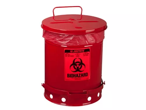 Justrite Biohazard 10 Gal Waste Can (Red)