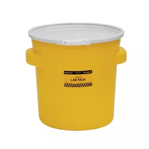 Justrite Eagle 1652 20 Gal. Lab Pack Open Head Drum, Plastic Lever-Lock, Yellow
