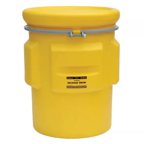 Justrite Eagle 1665 65 Gal. Salvage Drum, Metal Band w/Bolt, Yellow