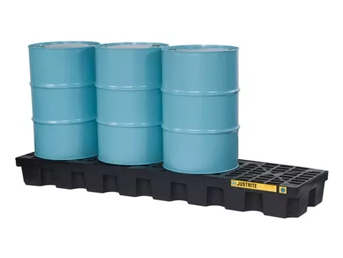 Justrite EcoPolyBlend In-Line Spill Control Pallet 4 Drum with Drain - Black