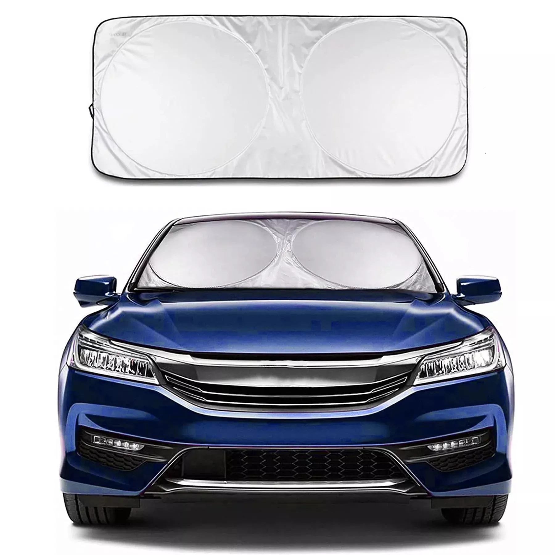 Justtop Car Sun Shade Windshield - Foldable Sun Car Window Shield 210T Coated Silver Cloth Reflective Polyester Material Blocks 99% Uv Rays, Fits Most Windshields(X-Large 65.7 X 37.4In)