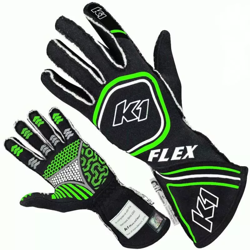 K1 RaceGear Flex Nomex Driver's Gloves - Black/FLO Green