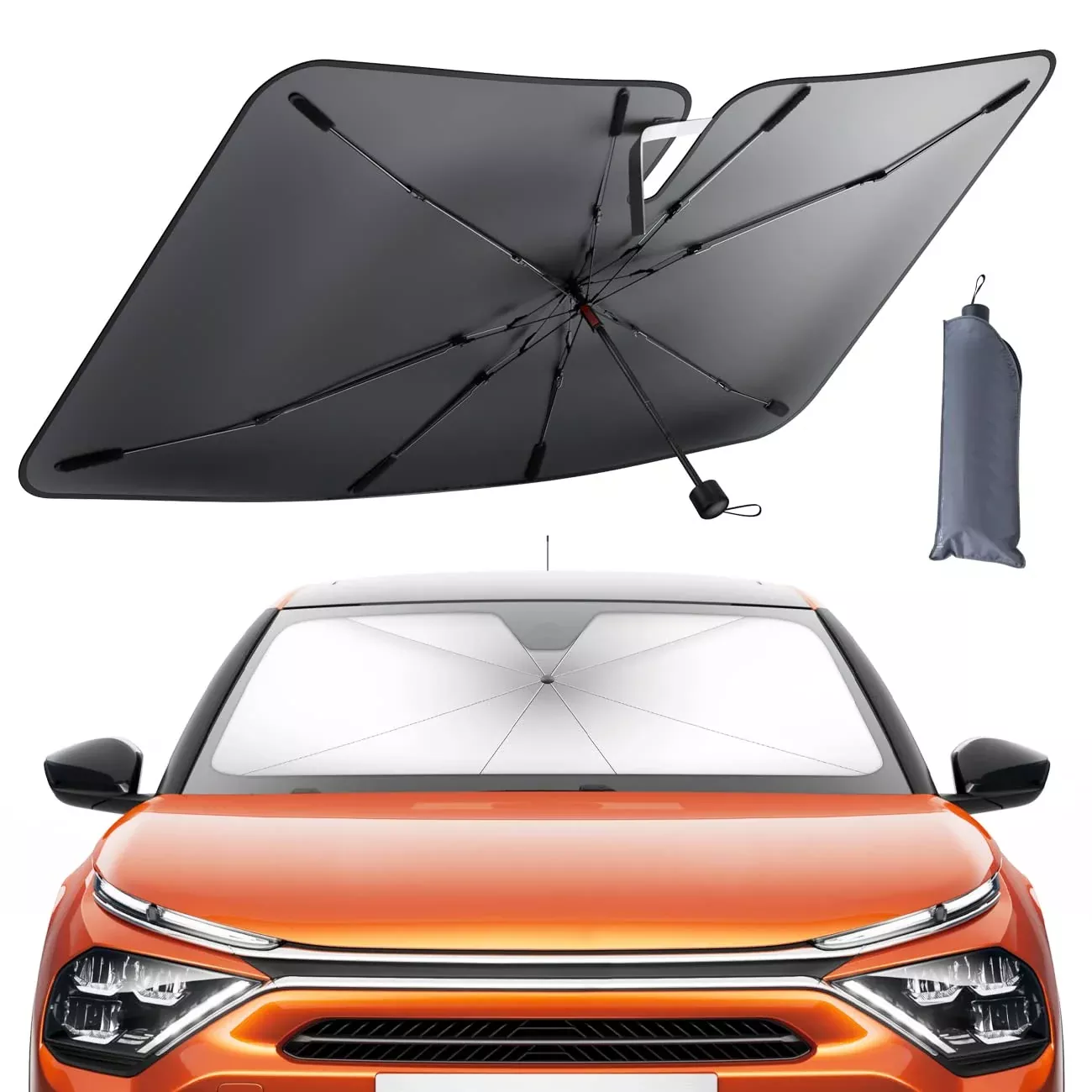 Lamicall Car Windshield Sunshade Umbrella - Foldable Car Windshield Sun Shade Cover, 5 Layers Uv Block Coating, 52'X31' Front Window Heat Insulation Protection, For Auto Sedan, Suv Windshield