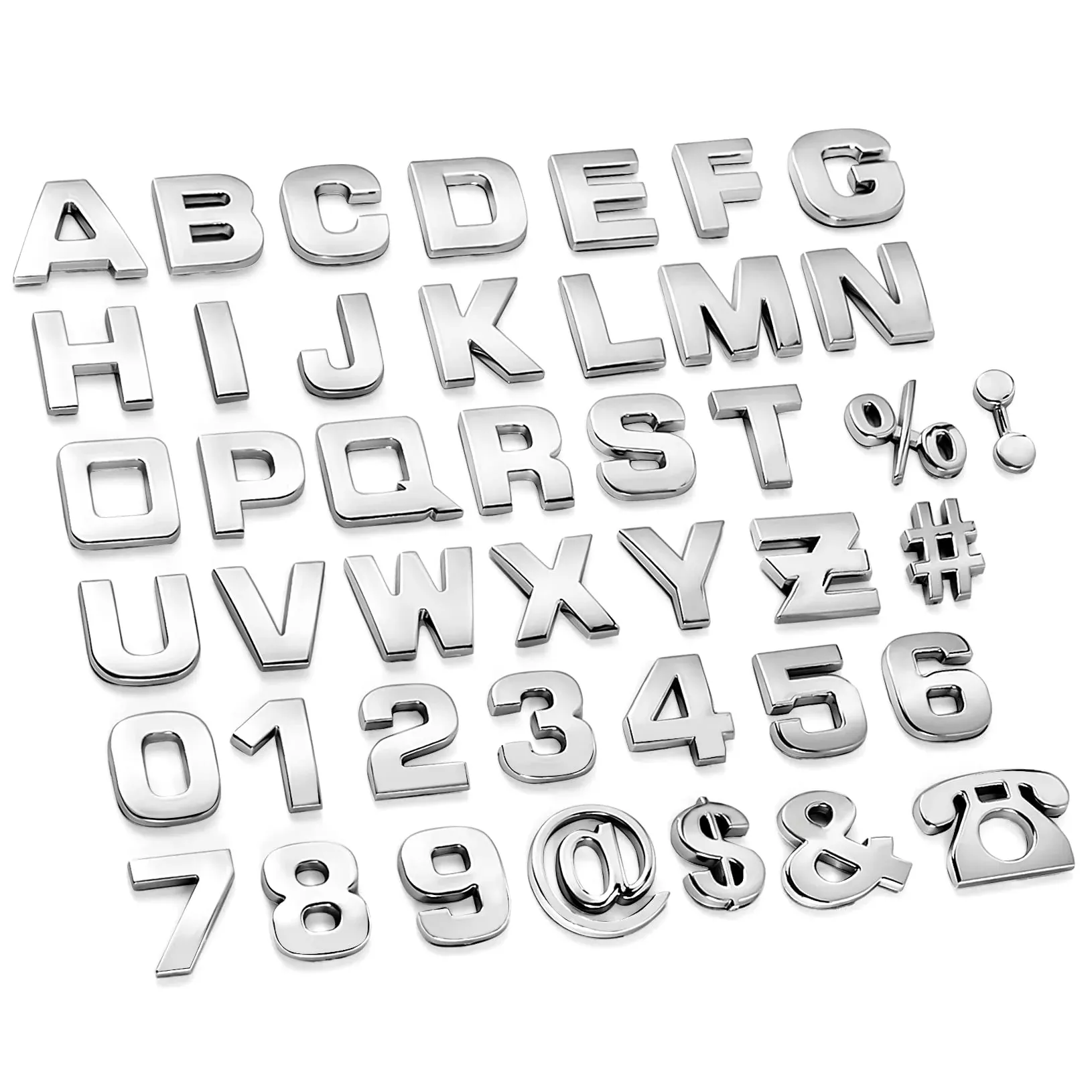 Lamoutor 43Pcs Chrome Car Emblem Letters Sticker Set - Plastic, A-silver, DIY Badge Decals, Model: Lamoutor-emblem letters
