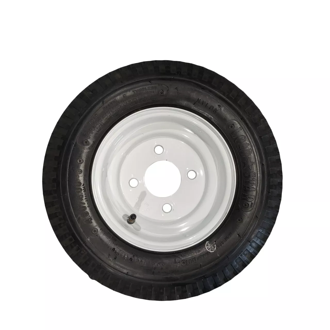 Load Star 4.80-8 Tire & Wheel White Solid 4x4 - LRC