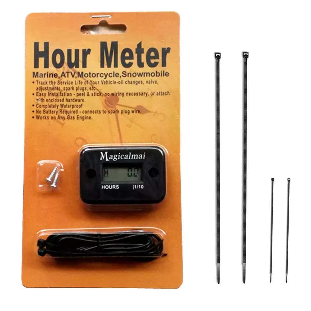 Magicalmai Inductive Hour Meter For Gas Engine Generator Lawn Mower Pressure Washer Marine Atv Boat Outboard Motor Dirt Bike Motorcycle Waterproof Hr Meters - Black