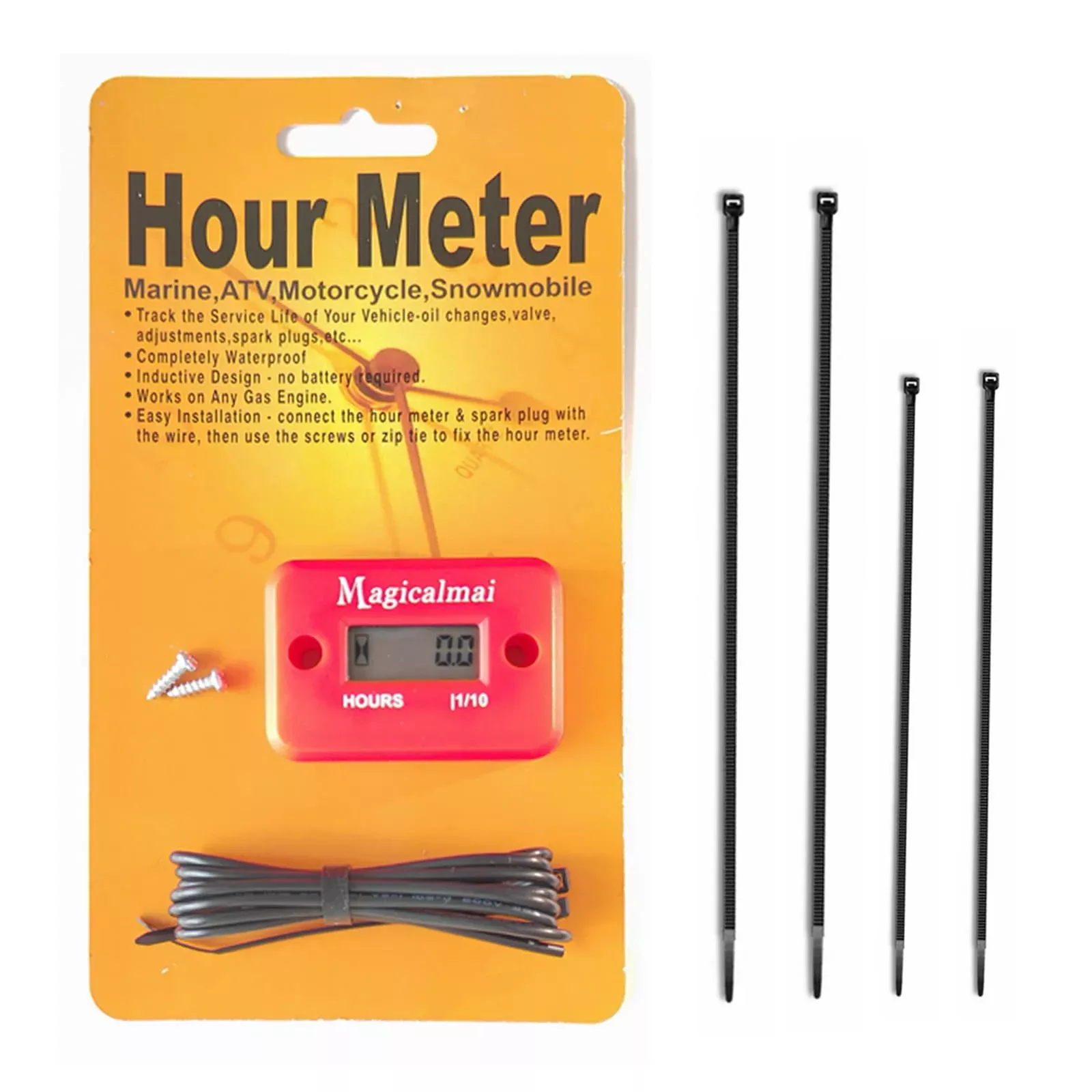 Magicalmai Inductive Hour Meter for Gas Engines, Waterproof, Red, 1 Size, Perfect for Lawn Mowers, ATVs, Boats, and More