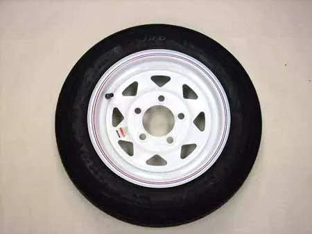 Mounted – 4.80-12 on 12″ x 4″ JA White 8 Spoke Wheel – 5 on 4.5″