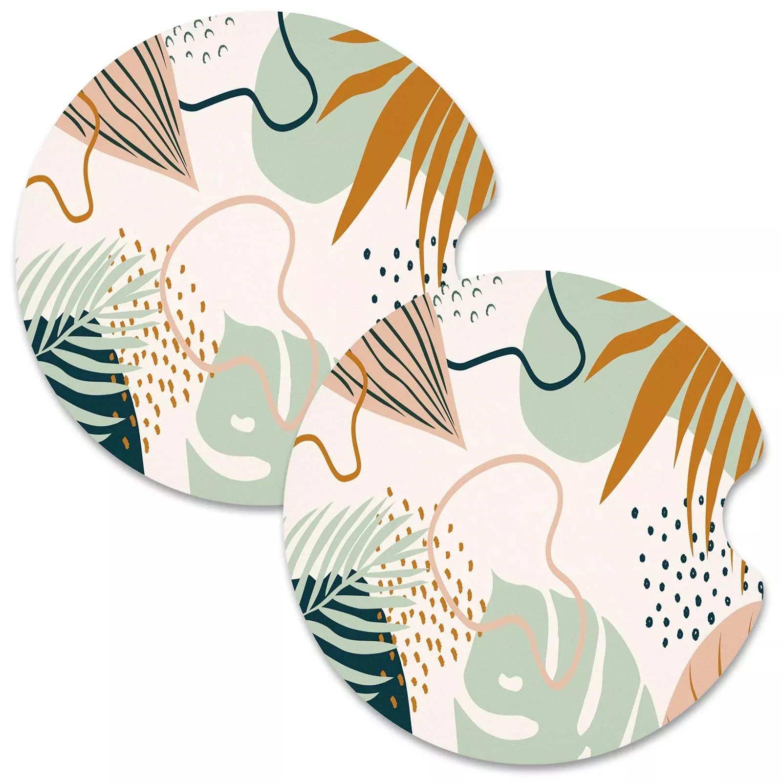 Nipichsha Car Cup Holder Coasters, Car Coasters For Cup Holders, 2 Pack Anti Slip Insert Coasters, Rubber Car Cup Mat With A Finger Notch, Cute Car Interior Accessories For Women Men(Boho Leaves)
