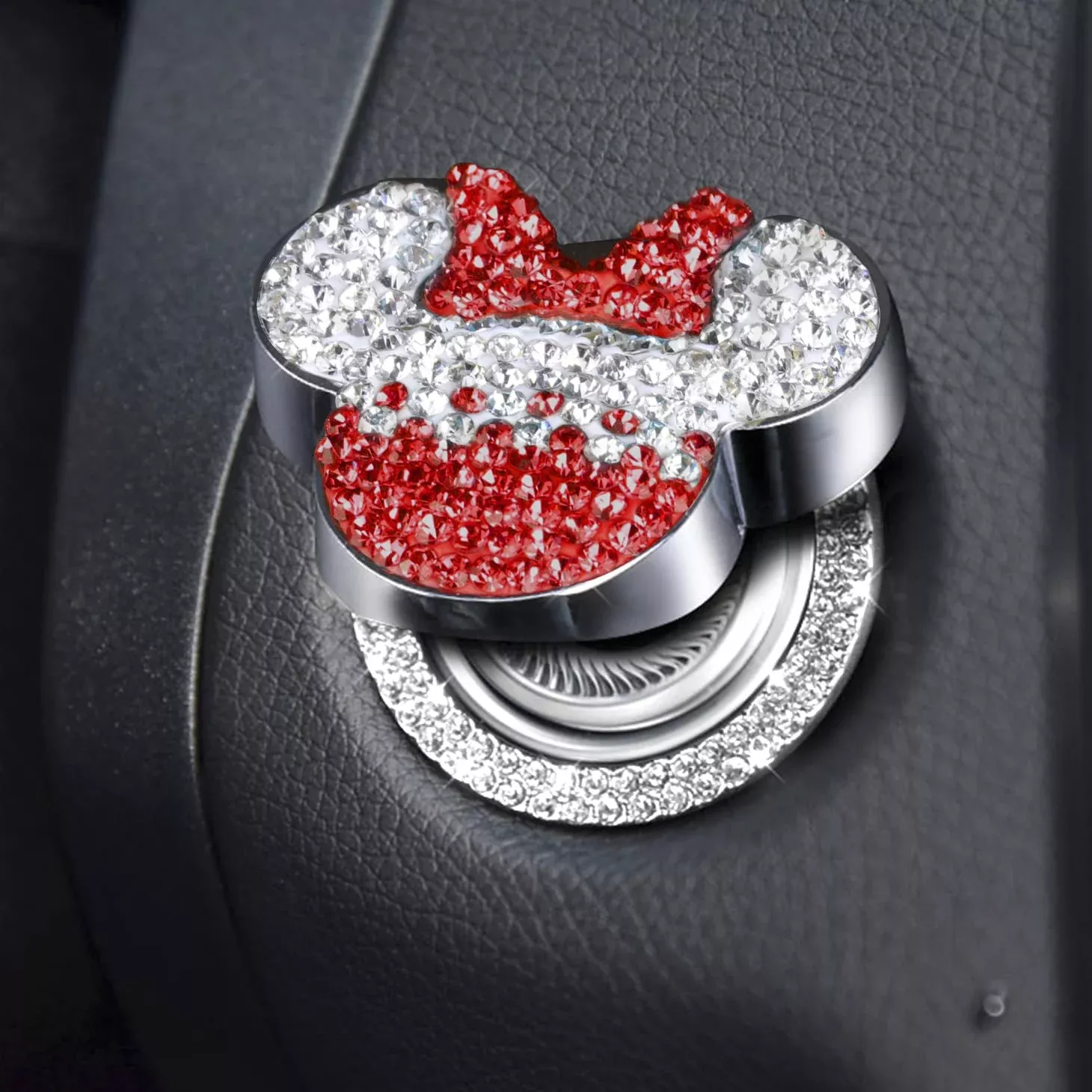 Pangpai Car Cute Push To Start Button Cover Accessories, Bling Crystal Car Engine Start Stop Button Cover, Red Car Decoration Interior Decal For Women Girl