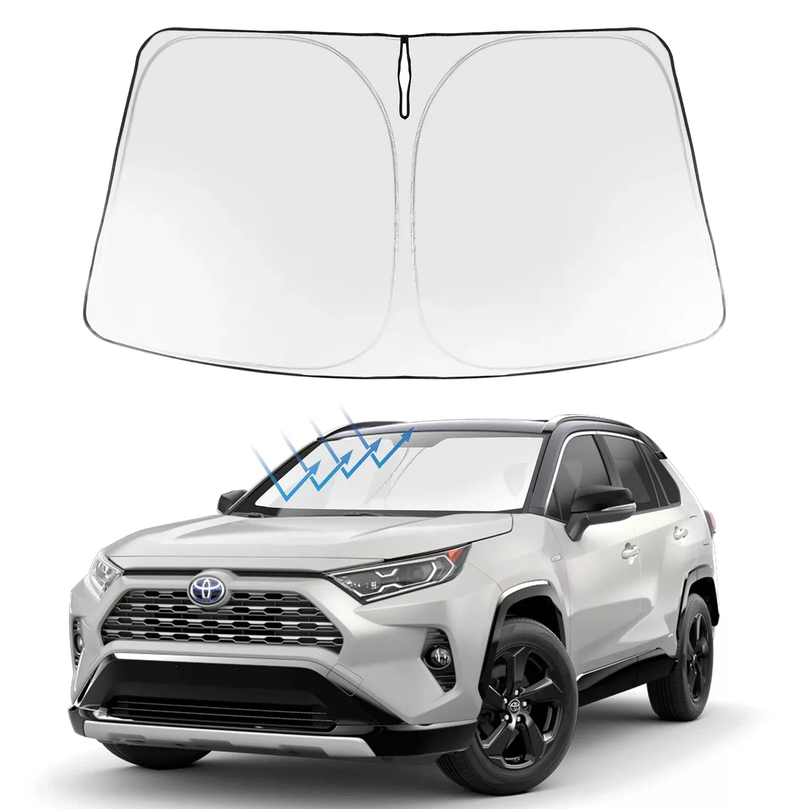 Proadsy Silver Foldable Windshield Sun Shade for 2019-2025 Toyota RAV4 SUV - Custom Fit Sunshade Protector Accessories