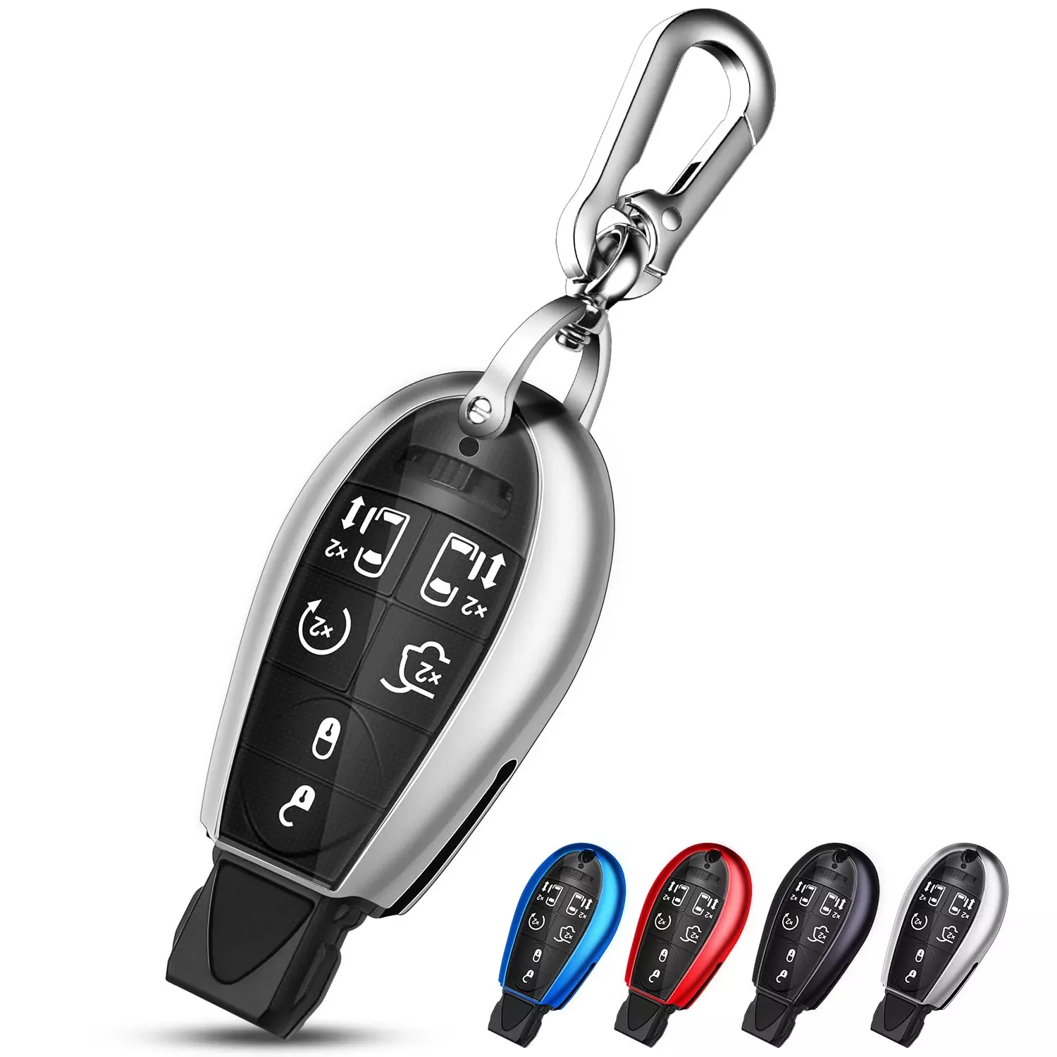 QBUC Dodge Key Fob Cover - TPU Case with Keychain, Universal Size, Silver - Compatible with 2008-2018 Dodge Ram, Jeep, Chrysler