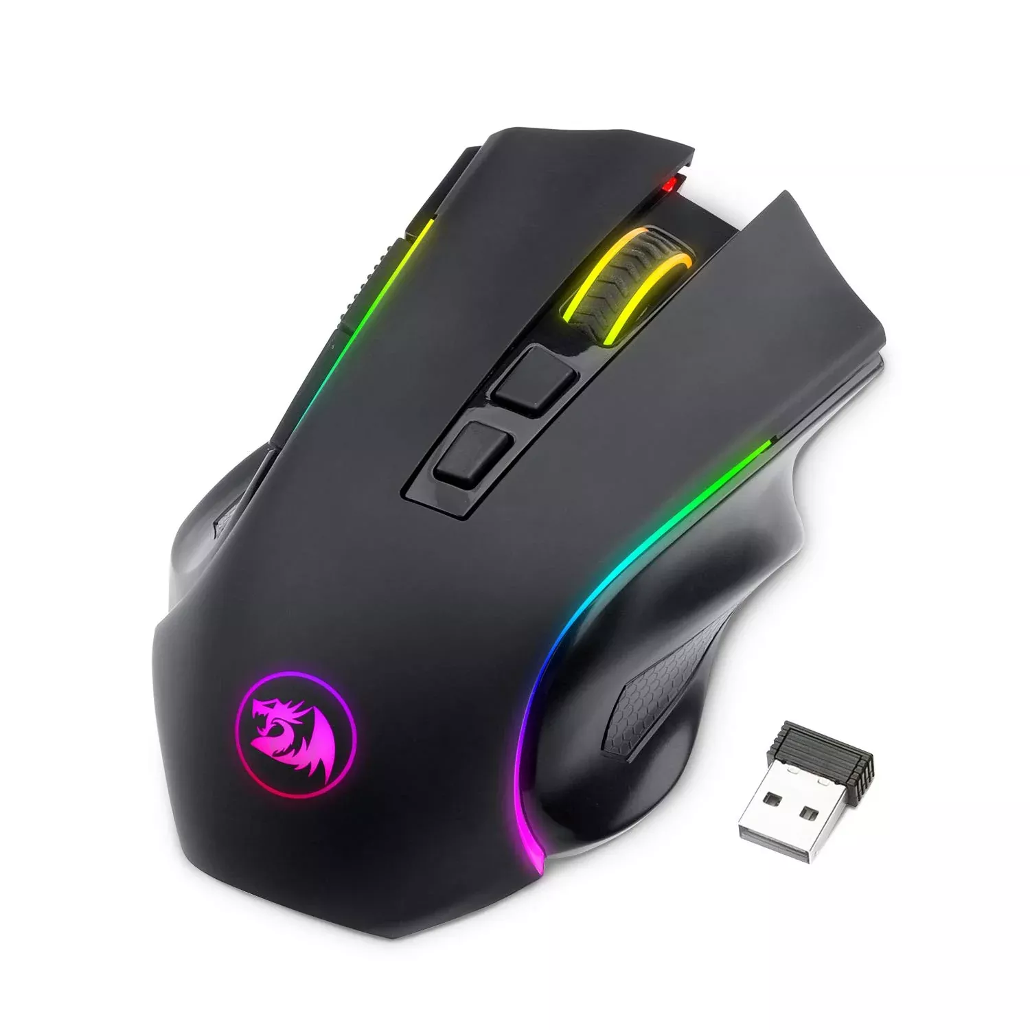 Redragon M602 Griffin Wireless RGB Gaming Mouse, Ergonomic, 7200 DPI, 7 Backlight Modes, Black, Model M602-KS