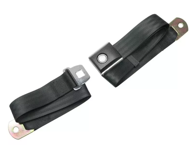 Scott Drake Lap Seat Belt - Push Button Buckle - Bolt-In - Floor Mount - Black - Ford Mustang 1967-73 - Black