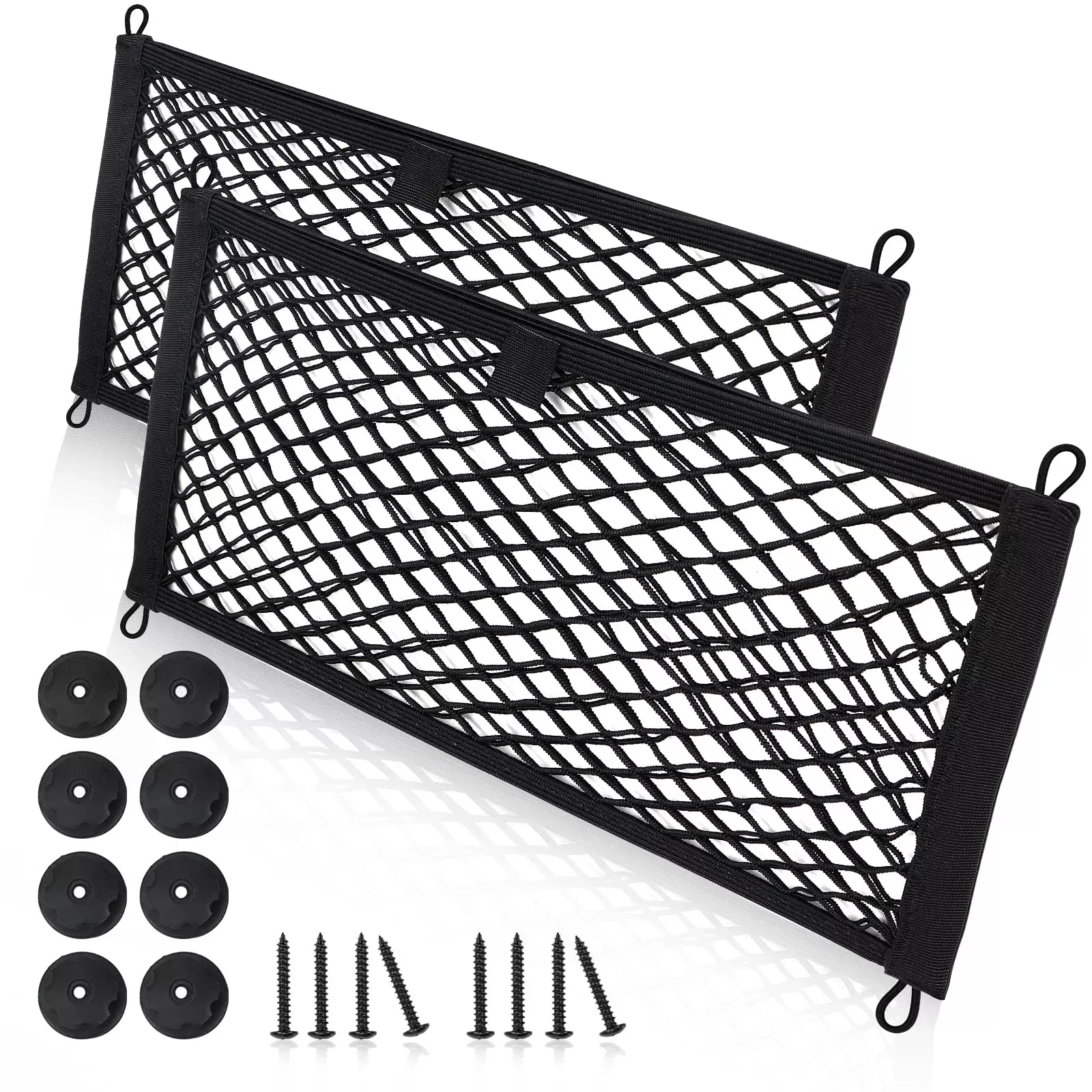 Small Cargo Net For Car Trunk Storage,2 Pack Elastic Mesh Net Pocket Organizer Pouch Bag,Stretchable Automotive Cargo Nets With 8 Pieces Mounting Screws And Hooks For Rv,Suv,Boats,Home