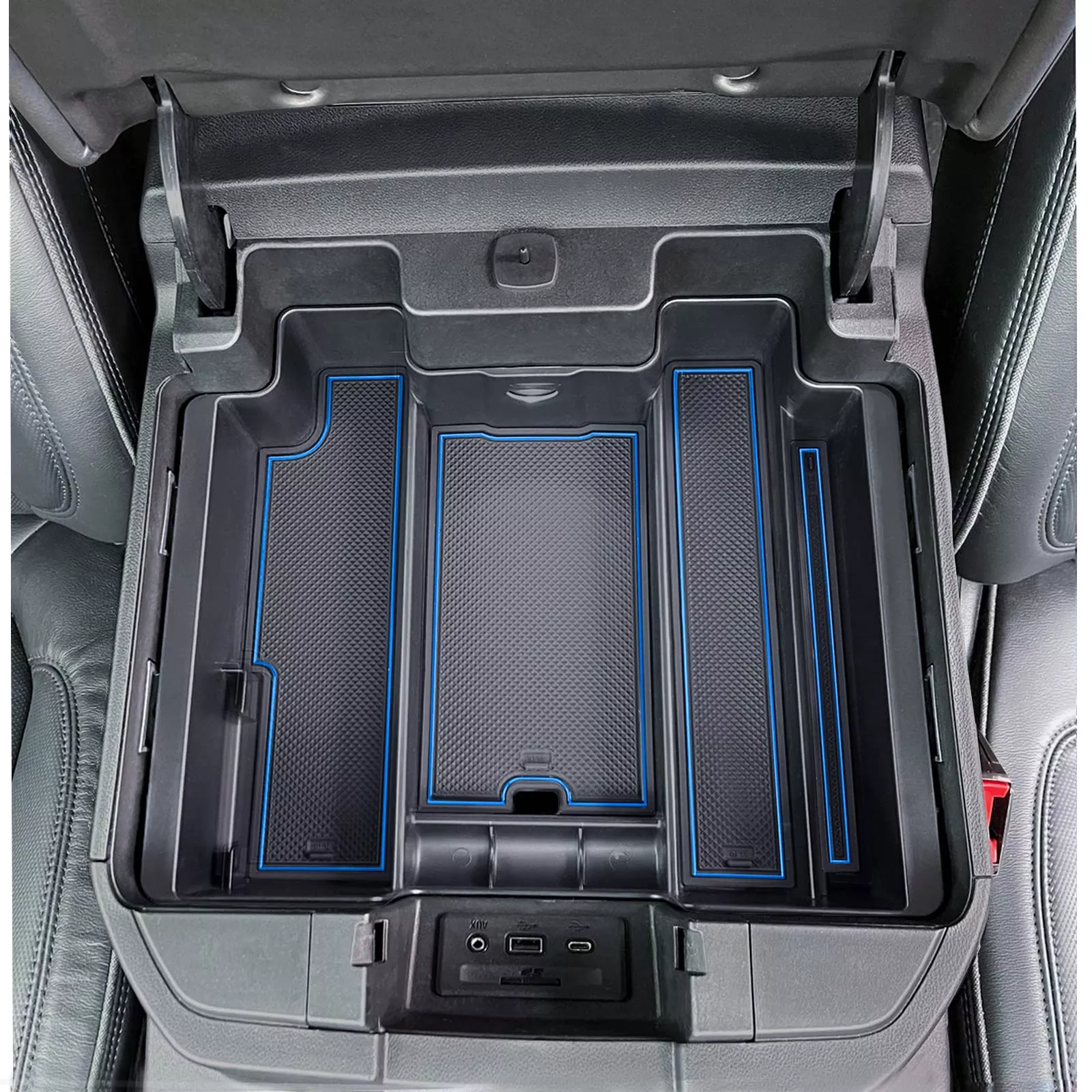 Topinstall Blue Center Console Organizer Compatible With Chevy Silverado/Sierra 1500 2019-2022 And 2020-2023 Silverado/Sierra 2500Hd 3500Hd, Armrest Full-Size Tray (Full Console W/Bucket Seats Only)