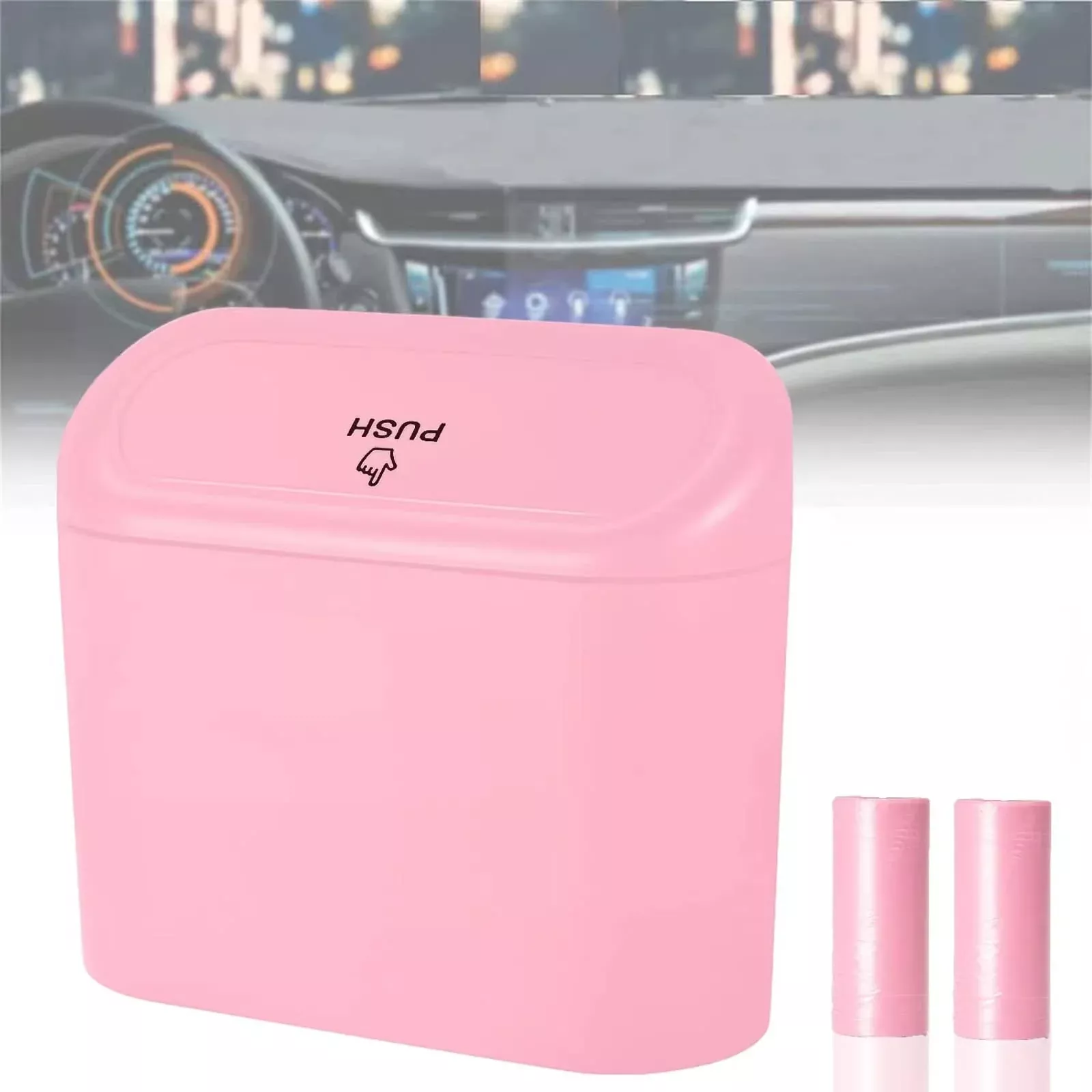 Tulsondai Car Trash Can, Mini Trunk Push Hanging Portable Car Bin With Automatic Hook And Disposable Trash Bag For Car, Home, Office. (Car Trash Can Pink)