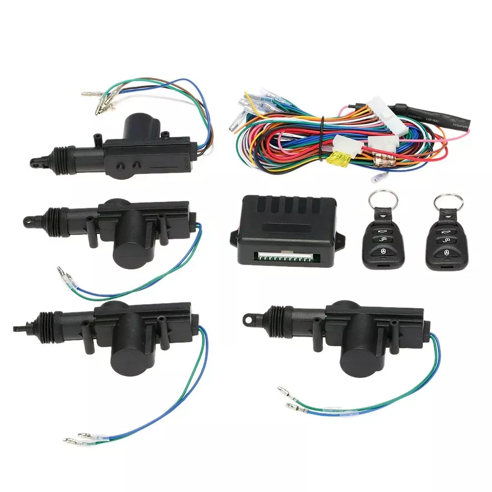 Universal Car Door Lock 4Pcs,Geevorks 12V Door Lock Actuator Keyless Entry System With 2 Remote,Car Power Door Lock Remote Central Locking Kit Black