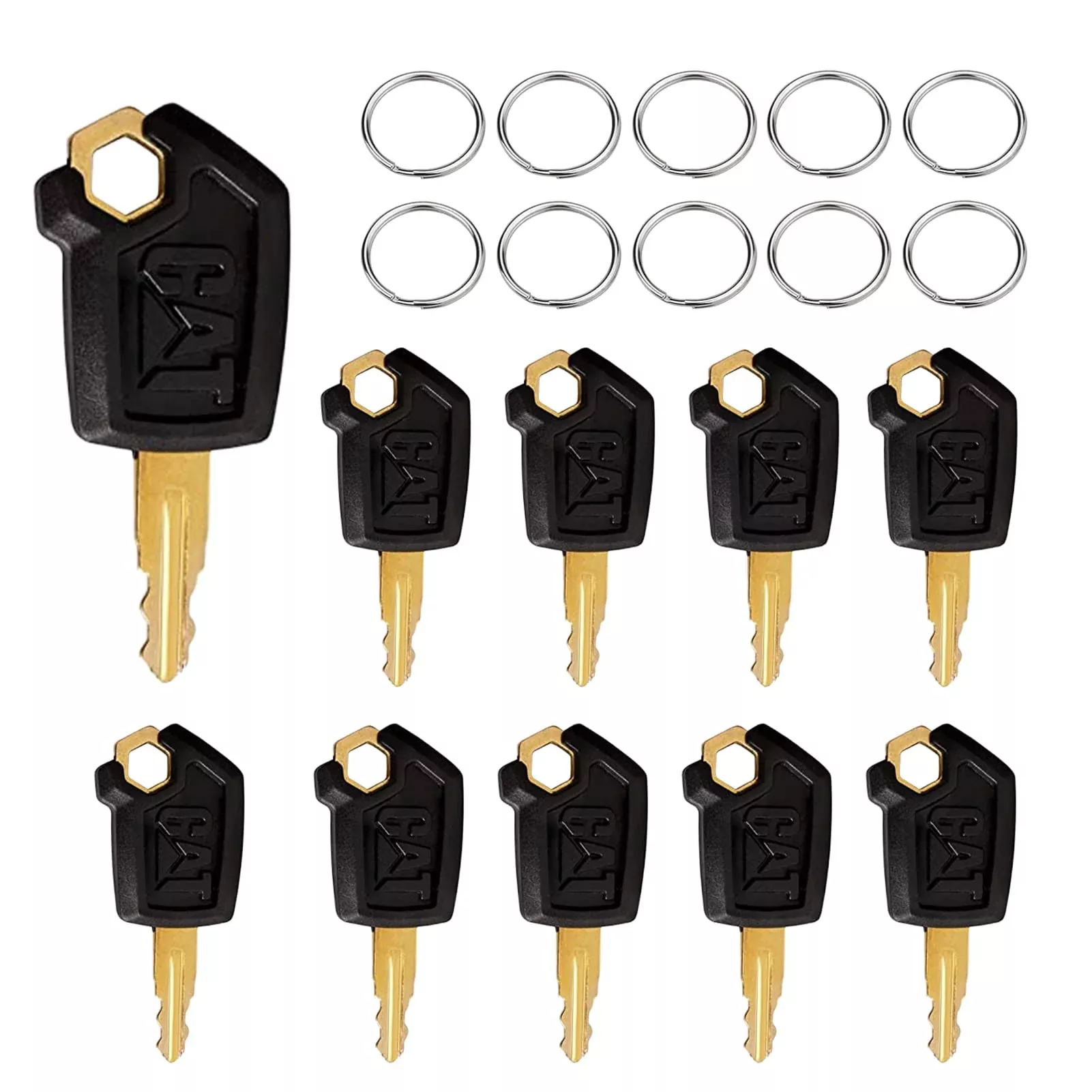 Yasashii 10 PCS CAT Loaders Excavators Ignition Keys with Key Chains #5P8500 - Heavy Equipment Accessories, A-10 Count