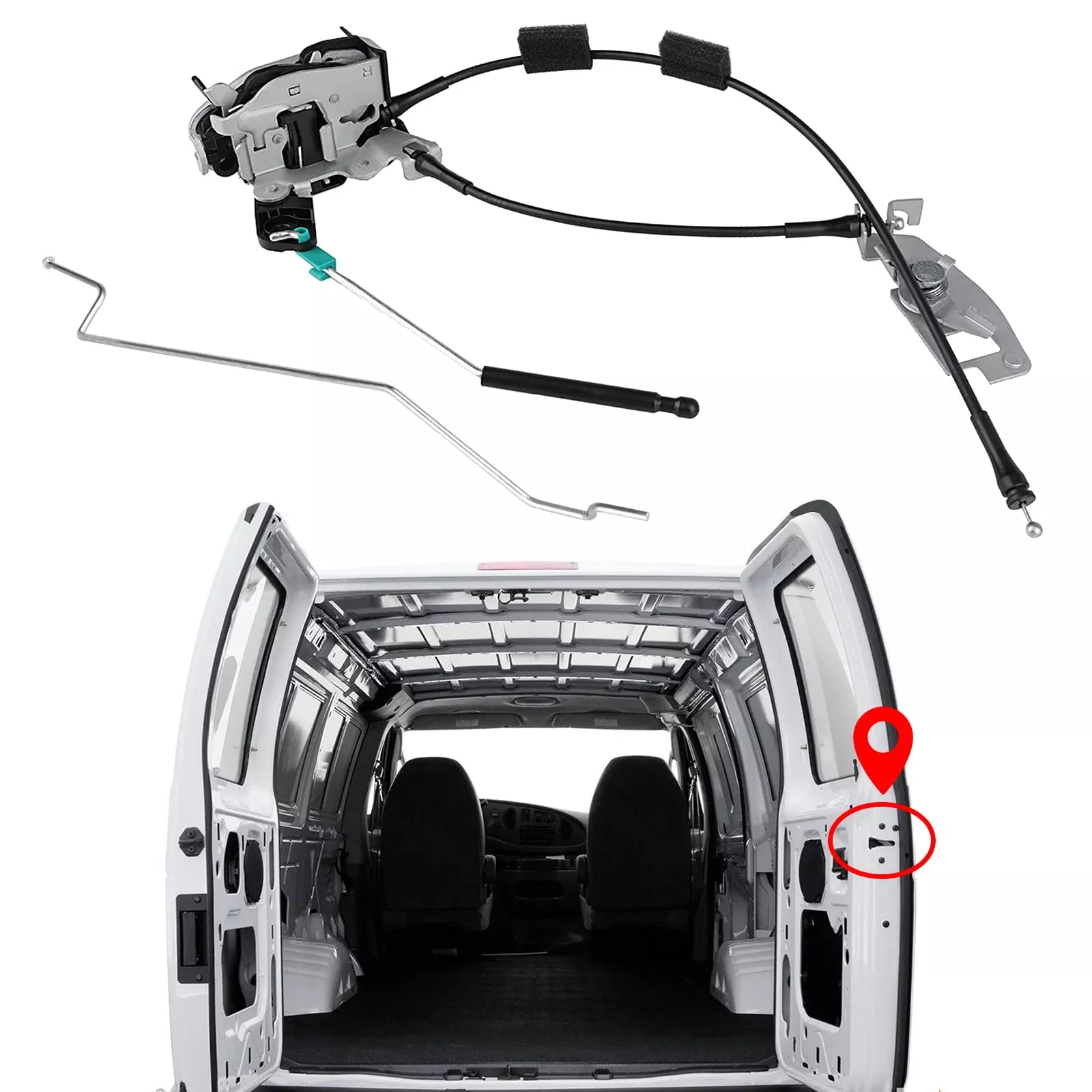 Yinlowa Rear Door Latch Cable Assembly for Ford E150 E250 E350 1992-2019, Right Side, Silver, Metal